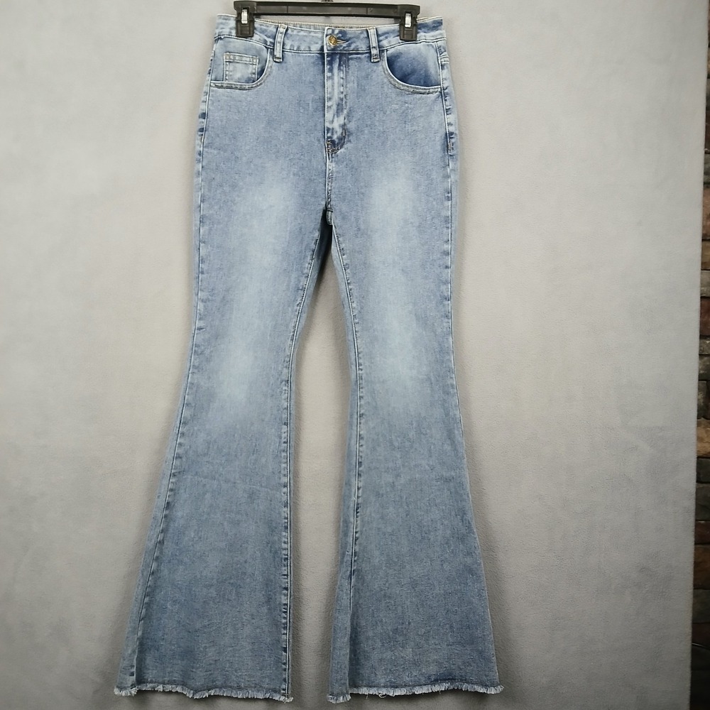 Shein Flare Leg Jeans Womens 6 Blue Denim Cotton Stretch High Rise Light Wash‎